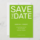 Unieke moderne gedurfde groene typografie bruiloft save the date (Voorkant)