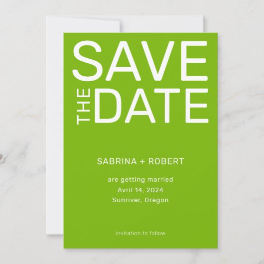 Unieke moderne gedurfde groene typografie bruiloft save the date (Voorkant)