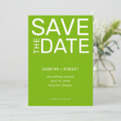 Unieke moderne gedurfde groene typografie bruiloft save the date (Staand voorkant)