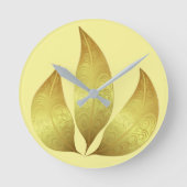 Unieke moderne gouden bladeren hand tekening ronde klok (Voorkant)
