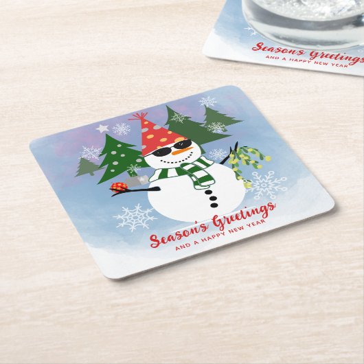 Unieke Moderne Grappige Sneeuwman Sneeuwvlokken Ke Kartonnen Onderzetters (Schuin)