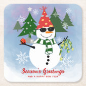 Unieke Moderne Grappige Sneeuwman Sneeuwvlokken Ke Kartonnen Onderzetters (Voorkant)