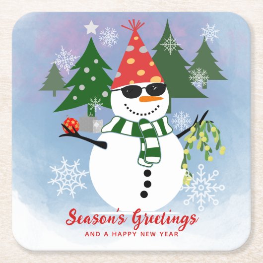 Unieke Moderne Grappige Sneeuwman Sneeuwvlokken Ke Kartonnen Onderzetters (Voorkant)