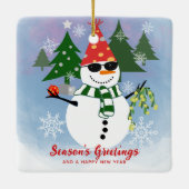 Unieke Moderne Grappige Sneeuwman Sneeuwvlokken Ke Keramisch Ornament (Achterkant)