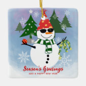 Unieke Moderne Grappige Sneeuwman Sneeuwvlokken Ke Keramisch Ornament (Voorkant)
