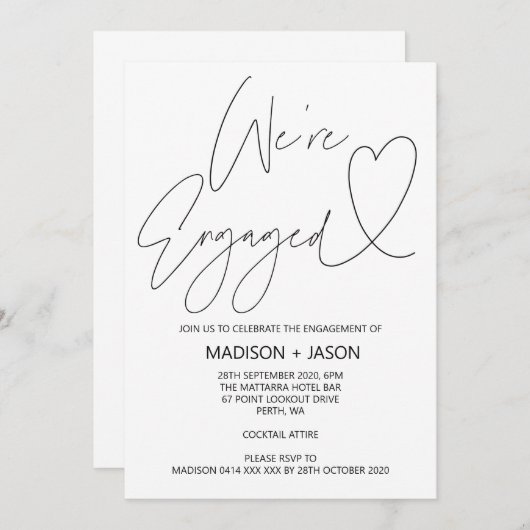 Unieke Moderne Heart Engagement Party nodigt uit Kaart (Voorkant / Achterkant)