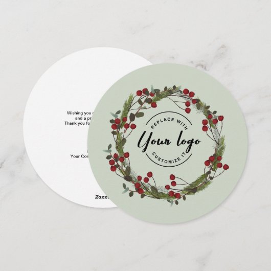 Unieke moderne Holly Pine krans op maat Logo Feestdagenkaart (Voorkant / Achterkant)