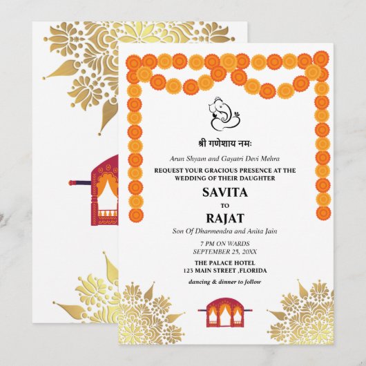 Unieke Moderne Indische huwelijksuitnodiging Kaart (Voorkant / Achterkant)