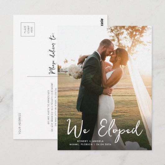 unieke moderne kalligrafie bruiloft aankondiging briefkaart (Voorkant / Achterkant)