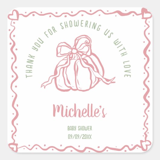Unieke moderne kleine pompoen Dank u Baby shower Vierkante Sticker (Voorkant)