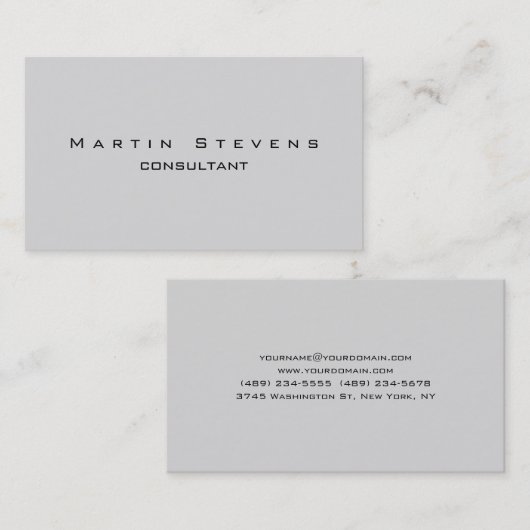Unieke, moderne lichte grijze minimalistische zijd visitekaartje (Voorkant / Achterkant)