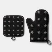 Unieke moderne Logo Pattern Sjabloon | Black Ovenwant & Pannenlap Set (Voorkant)