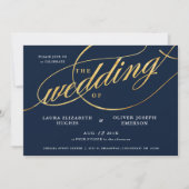 Unieke moderne marine- en Gold Script Weddenschap Kaart (Voorkant)