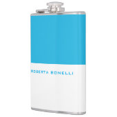 Unieke moderne minimalistische blauw wit Voeg naam Heupfles (Links)