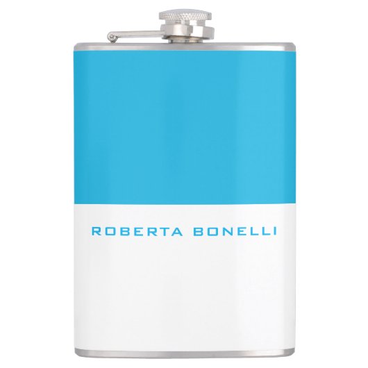 Unieke moderne minimalistische blauw wit Voeg naam Heupfles (Voorkant)