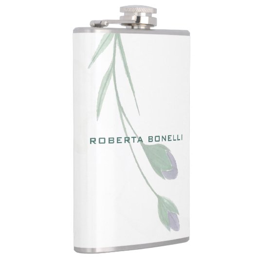 Unieke moderne minimalistische bloemen Voeg naam t Heupfles (Rechts)