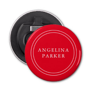 Unieke moderne minimalistische effen rode Jouw naa Button Flesopener