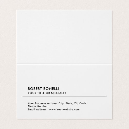 Unieke moderne minimalistische zwart wit visitekaartje (Buitenkant ongevouwen)