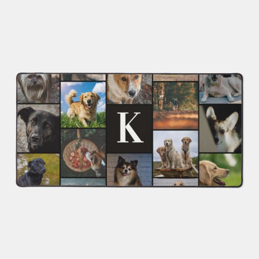 Unieke moderne monogram 16 fotocollage bureaumat (Voorkant)