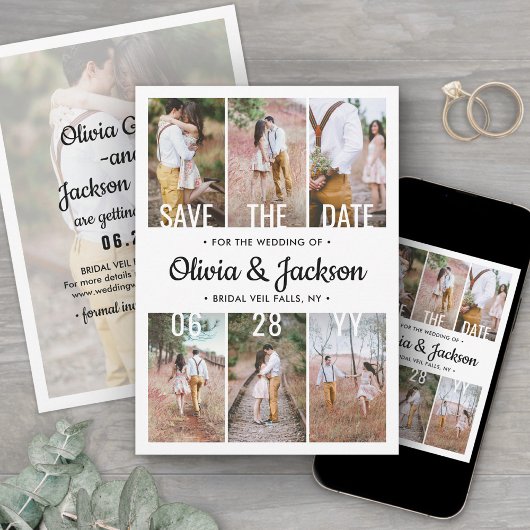 Unieke moderne overlay Eenvoudige foto collage bru Save The Date
