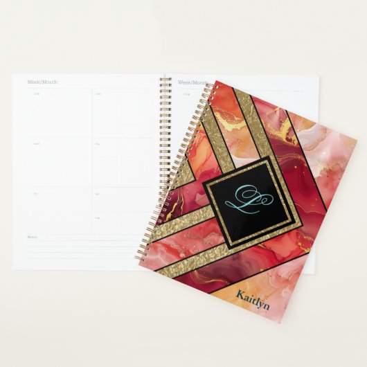 Unieke Moderne Rood Gouden Geometrisch Planner (Display)
