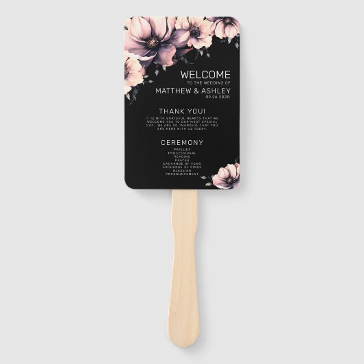Unieke moderne roze bloemenbruiloft programma's handwaaier (Voorkant)