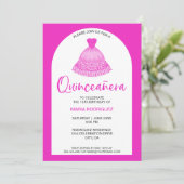 Unieke moderne roze jurk Quinseanera viering Kaart (Staand voorkant)