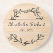 Unieke Moderne Rustieke Custom Paar Bruiloft Datum Zandsteen Onderzetter (Voorkant)