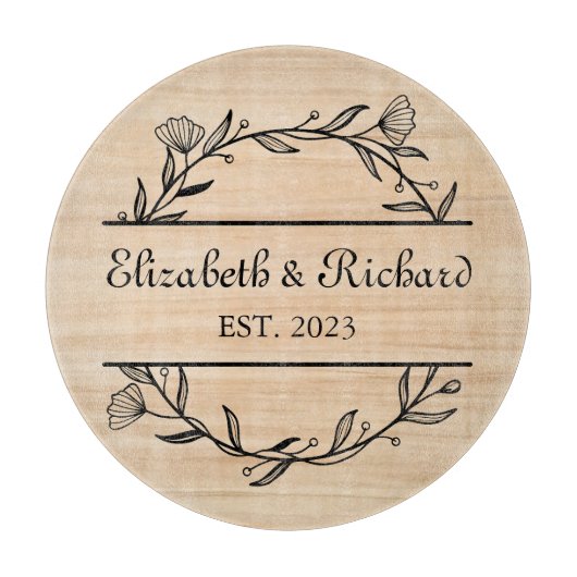 Unieke Moderne Rustieke Paar Bruiloft Datum Pizza Snijplank (Voorkant)