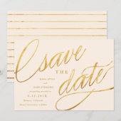 Unieke moderne Save the Dates | Champagne en Goud Save The Date (Voorkant / Achterkant)