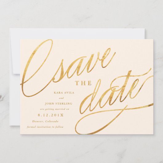 Unieke moderne 'save the dates' | Champagne & Goud Save The Date (Voorkant)