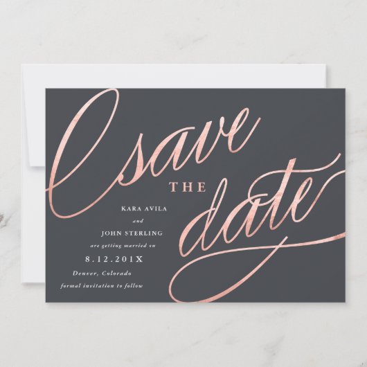 Unieke moderne save the dates | Roze goud Date (Voorkant)