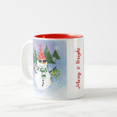 Unieke moderne stijlvolle sneeuwvlokken kerst tweekleurige koffiemok (Voorkant links)