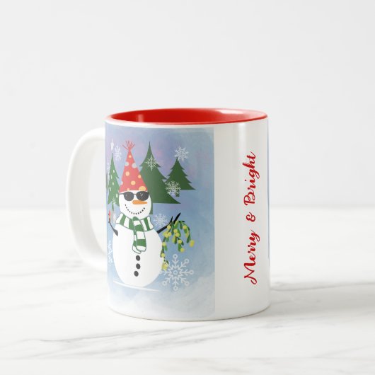 Unieke moderne stijlvolle sneeuwvlokken kerst tweekleurige koffiemok (Voorkant links)