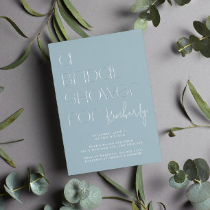 Unieke moderne typografie blauwe bruidsdouche folie uitnodiging