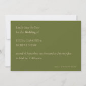 Unieke moderne typografie Olive Green Wedding Save The Date (Voorkant)