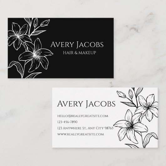 Unieke Moderne Zwart-Wit Boho Bloemen Visitekaartje (Voorkant / Achterkant)