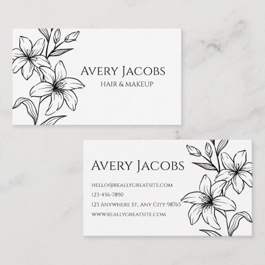 Unieke Moderne Zwart-Wit Boho Bloemen Visitekaartje (Voorkant / Achterkant)