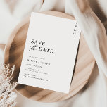 Unieke moderne zwart-wit bruiloft save the date<br><div class="desc">Laat je liefdesverhaal beginnen met een tijdloze save the date. Dit elegante ontwerp heeft een gewaagde kop "save the date" met klassieke typografie, allemaal geplaatst tegen een heldere zwart-witte achtergrond. De minimalistische esthetiek is perfect voor het moderne paar, en het zwart-wit kleurenschema zorgt ervoor dat deze save de datum nooit...</div>