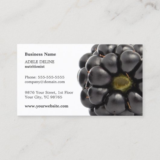 Unieke, moderne, zwarte-bessenvoedingsdeskundige visitekaartje (Voorkant)
