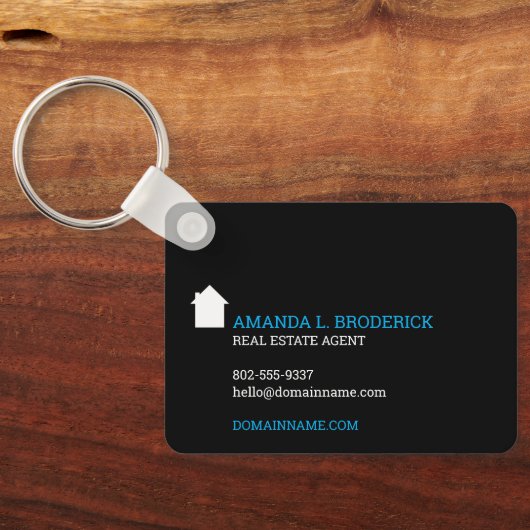 Unieke moderne zwarte makelaar voor onroerend goed sleutelhanger (Achterkant)