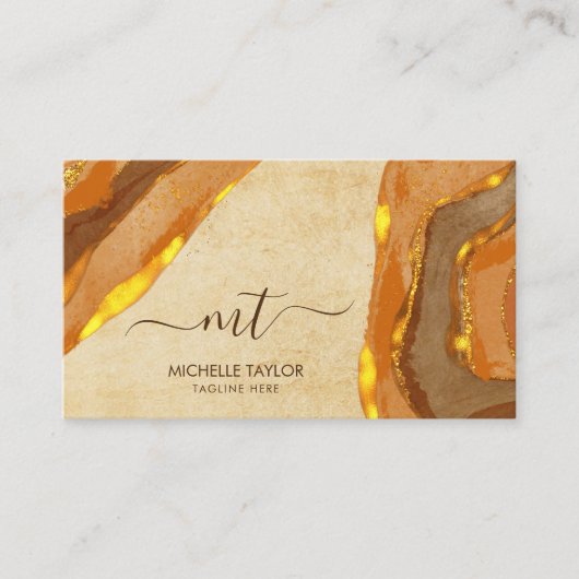 Unieke monogram Abstract Boho Terracotta Gold Visitekaartje (Voorkant)
