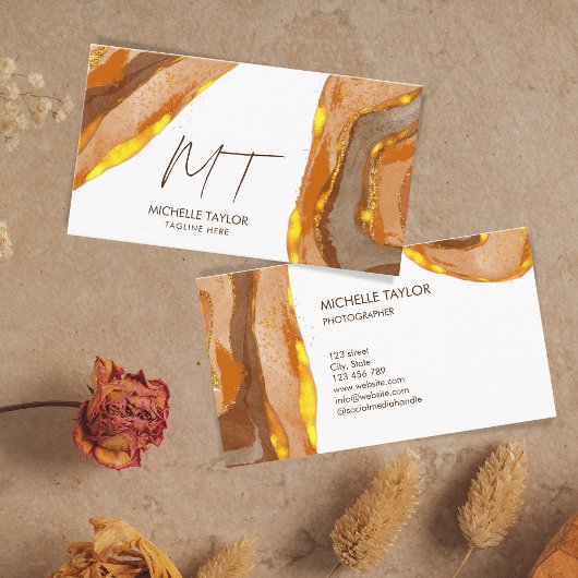 Unieke monogram Abstract Boho Terracotta Gold Visitekaartje