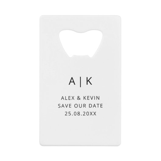 Unieke monogram foto Sla de datum op Creditkaart Flessenopener (Voorkant)