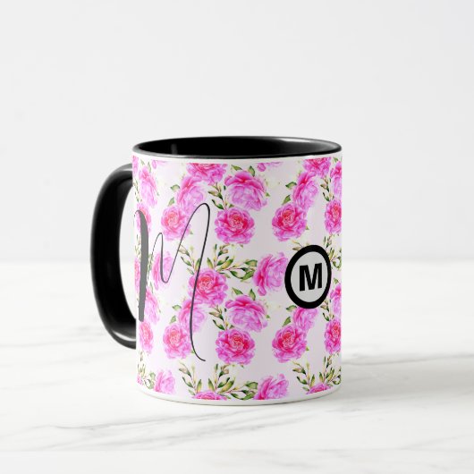 Unieke Monogram Initiaal Koffie Mok (Floral Gift) (Voorkant links)
