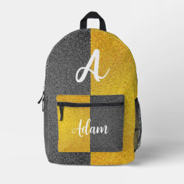(Unieke Monogram & Initiaal Naam) Luxe Zwart Goud Bedrukte Rugzak