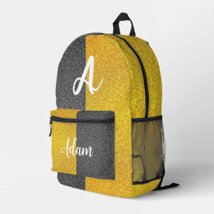 (Unieke Monogram & Initiaal Naam) Luxe Zwart Goud Bedrukte Rugzak