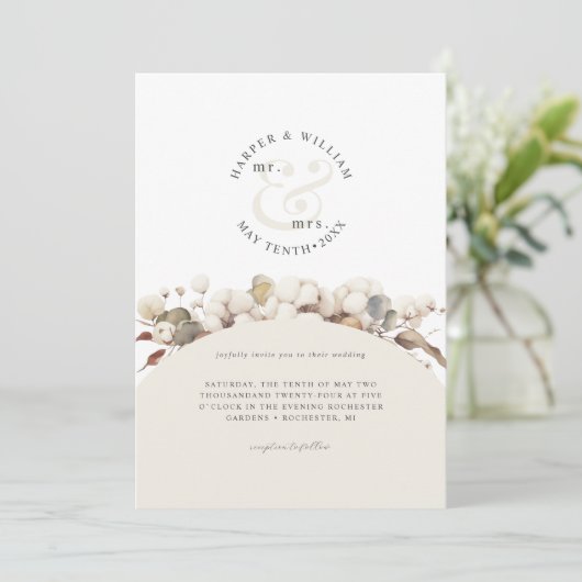 Unieke monogram moderne boho bruiloft kaart (Staand voorkant)