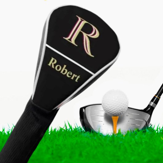 Unieke monogram naam zwart golfheadcover