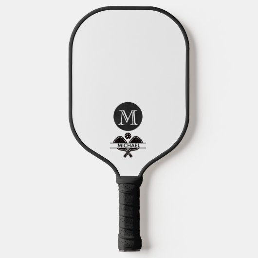 Unieke monogram naam zwart wit pickleball paddle (Voorkant)